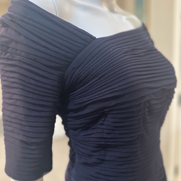 Tafashi Shoji Womens Navy Mesh Draped Dress Size M - Picture 9 of 10
